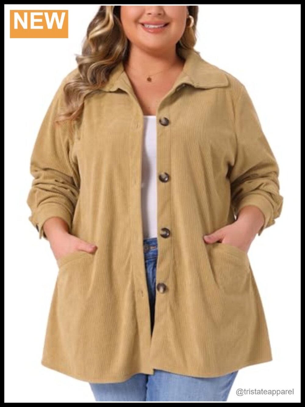 Plus Size Corduroy Shacket Long Sleeve Button Down Oversized Jacket